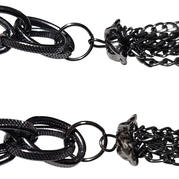 Black Gunmetal Chunky Textured Chain Necklace Tassel Ends Steampunk Gothic Unise - Picture 4 of 5